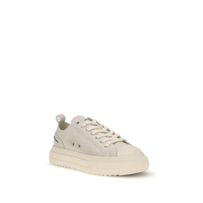 Dsquared² Cream Leather Platform Sneakers with logo, laces, and modern design detail. Perfect for versatile casual and urban looks.