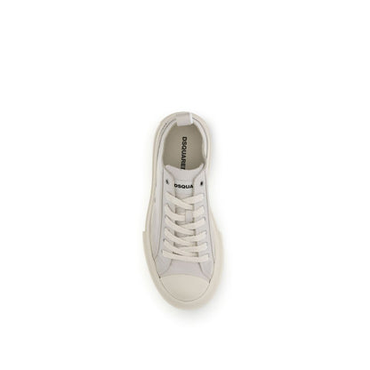 Top view of Dsquared² Cream Leather Platform Sneakers with laces and logo on the back, perfect for casual and urban looks.