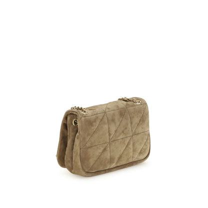 Saint Laurent Beige Calf Leather Bos Taurus Shoulder Bag with quilted design, suede finish, and iconic YSL detail.