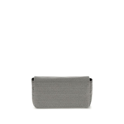 Brunello Cucinelli Gray Leather Shoulder Bag with magnetic flap closure and adjustable strap for versatile wear and elegant style.