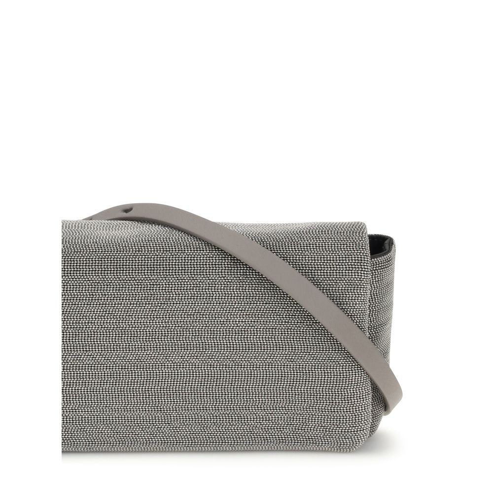 Brunello Cucinelli Gray Leather Shoulder Bag with premium leather and adjustable strap, featuring elegant craftsmanship.