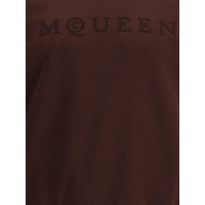 Alexander McQueen Brown Cotton Sweatshirt with tonal flocked logo on chest, crewneck design from AW25 collection, 100% cotton.