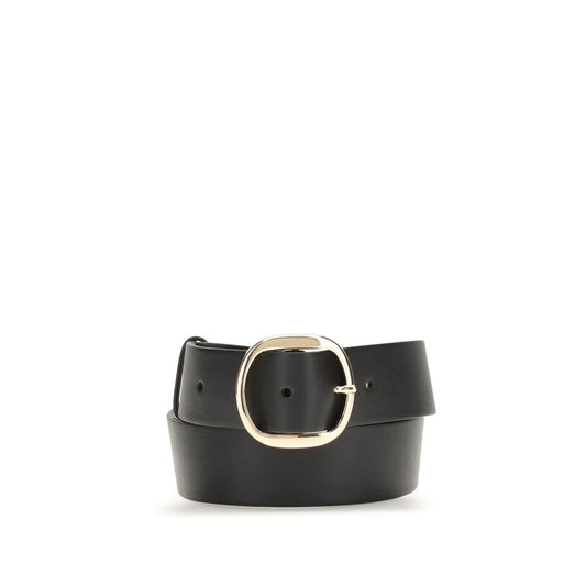 Gabriela Hearst Black Leather Regular Belt with metal buckle, featuring minimalist design, crafted from 100% leather, AW25 season.