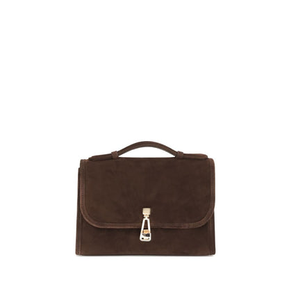 Gabriela Hearst Brown Leather Shoulder Bag, compact satchel with flap, top handle, and versatile crossbody strap for AW25 collection.