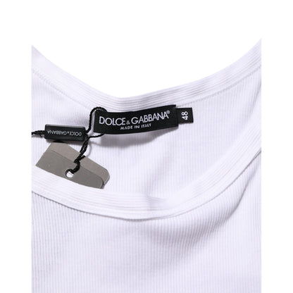 Dolce & Gabbana White Sleeveless Round Neck Tank Top T-shirt showcasing label and neckline detail.