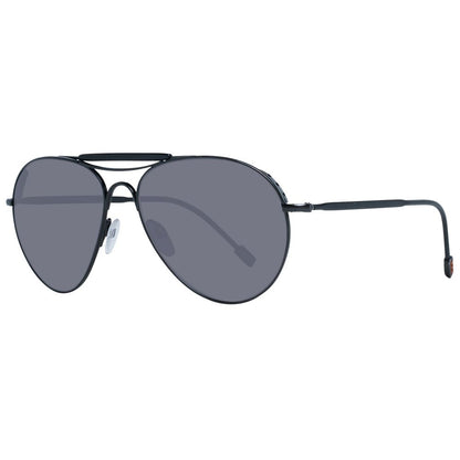 Ermenegildo Zegna Black Titanium Sunglasses in aviator style with grey lenses, full-rim black titanium frame, protective and stylish for men.