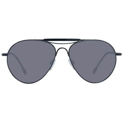 Ermenegildo Zegna Black Titanium Sunglasses, men's aviator style with grey lenses, full-rim black titanium frame, 100% UVA & UVB protection.