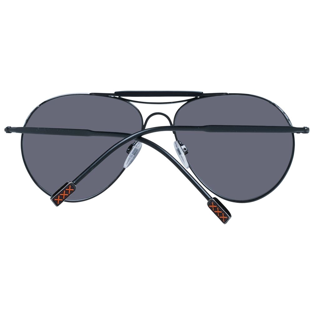 Ermenegildo Zegna Black Titanium Sunglasses, men's aviator style with grey plastic lenses, full-rim titanium frame, 100% UVA & UVB protection.