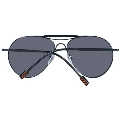 Ermenegildo Zegna Black Titanium Sunglasses, men's aviator style with grey plastic lenses, full-rim titanium frame, 100% UVA & UVB protection.