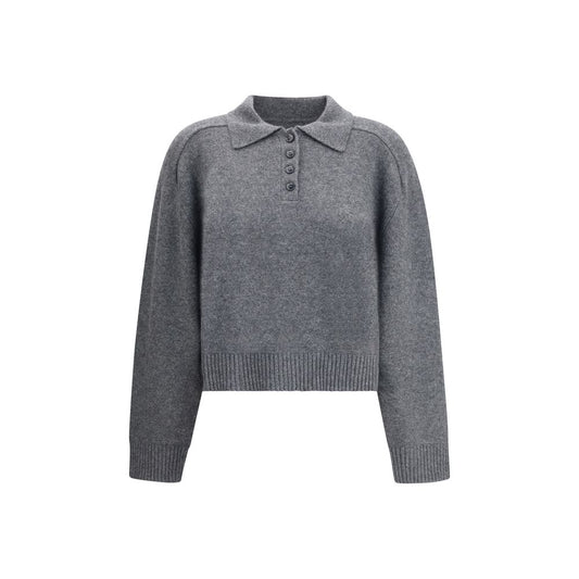 Loulou De Saison Gray Cashmere Cashmere Sweater with ribbed collar and three-button front, ideal for autumn-winter sophistication.