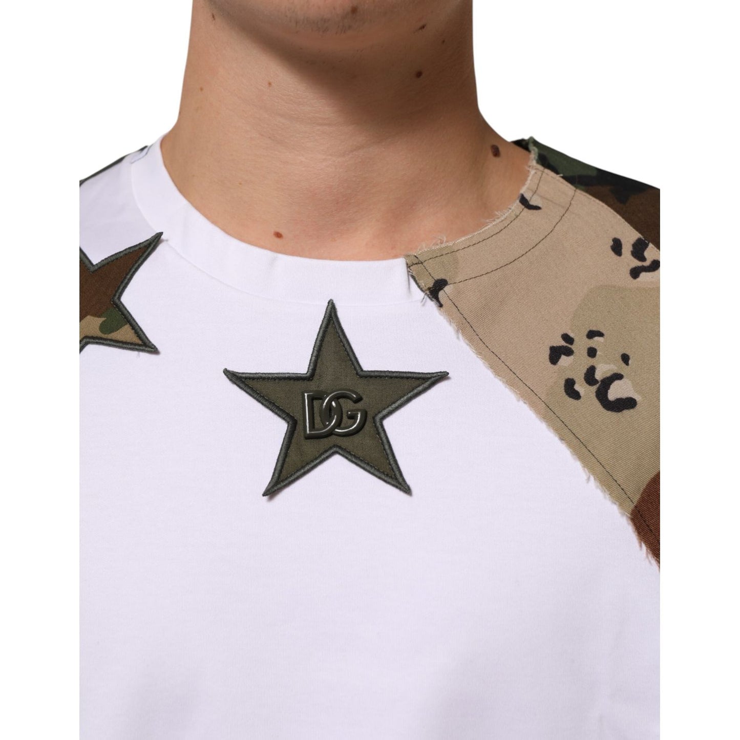 Dolce & Gabbana White Camouflage Patckwork Men Cotton T-shirt
