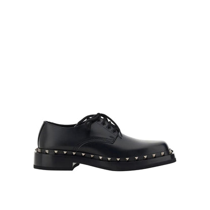 Valentino Garavani Black Calfskin Oxfords And Derbies with studs and lace-up closure