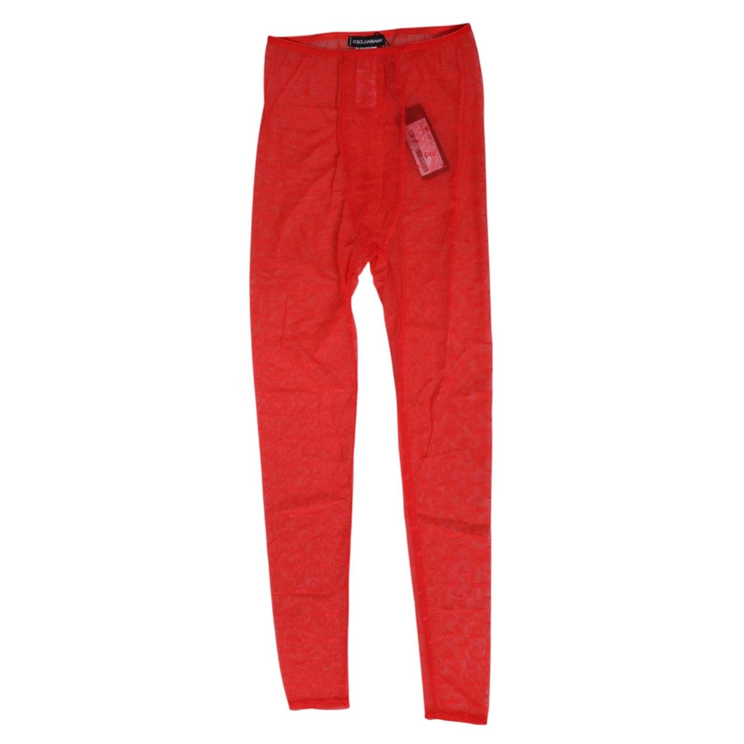 Dolce & Gabbana Red Nylon Logo Lace Leggings Pants Underwear, made in Italy, featuring logo details and sleek silhouette.