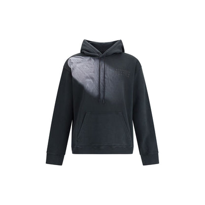 MM6 Black Cotton Sweatshirt with hood, kangaroo pocket, and long sleeves, ideal for casual or sporty looks, Fall Winter collection.