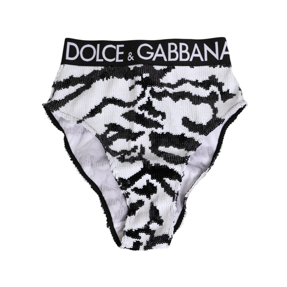 Dolce & Gabbana Black White Sequin High Waist Panty Underwear with logo and elegant design