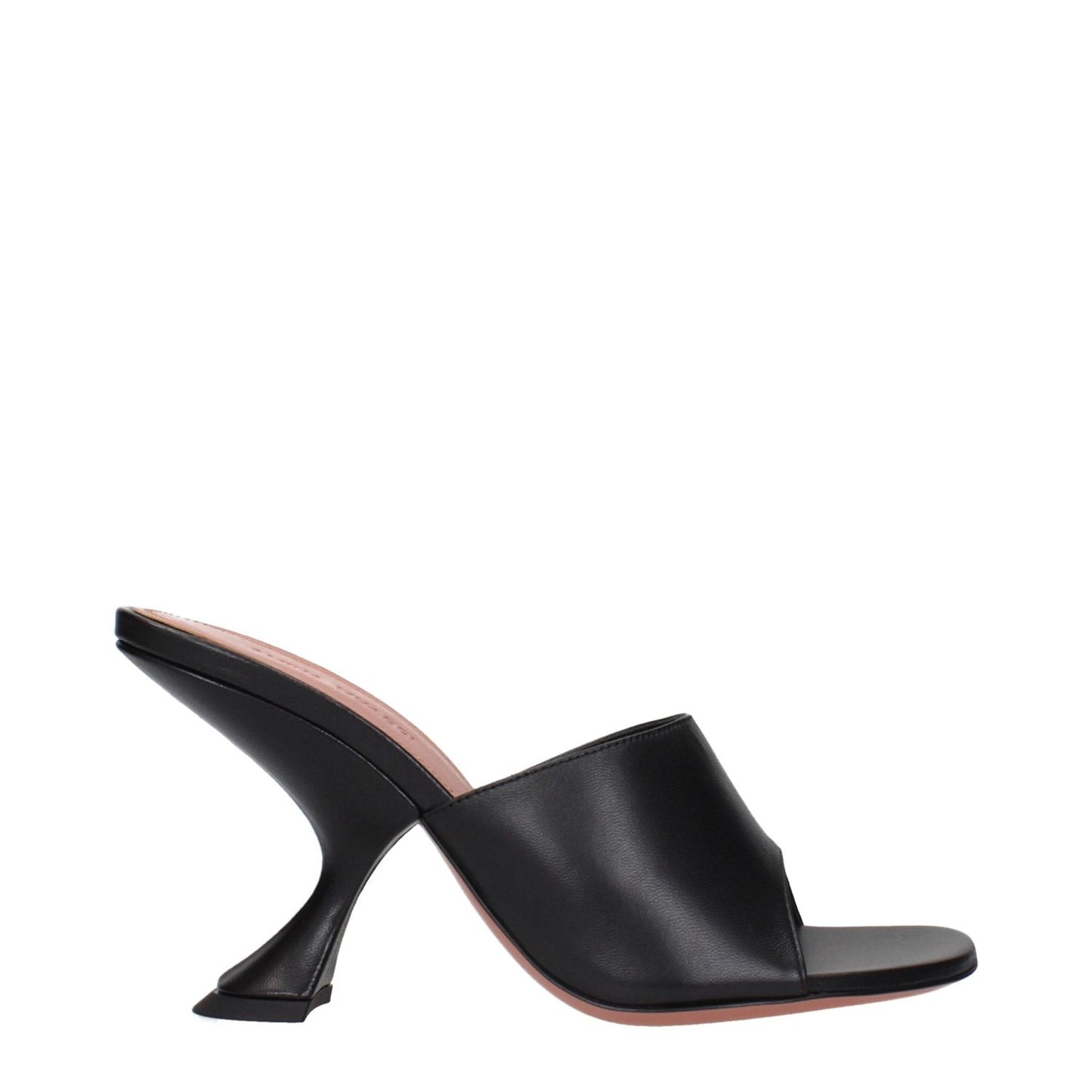 Amina Muaddi Black Leather Stiletto Heel Sandals side view