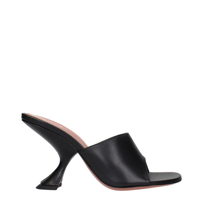 Amina Muaddi Black Leather Stiletto Heel Sandals side view