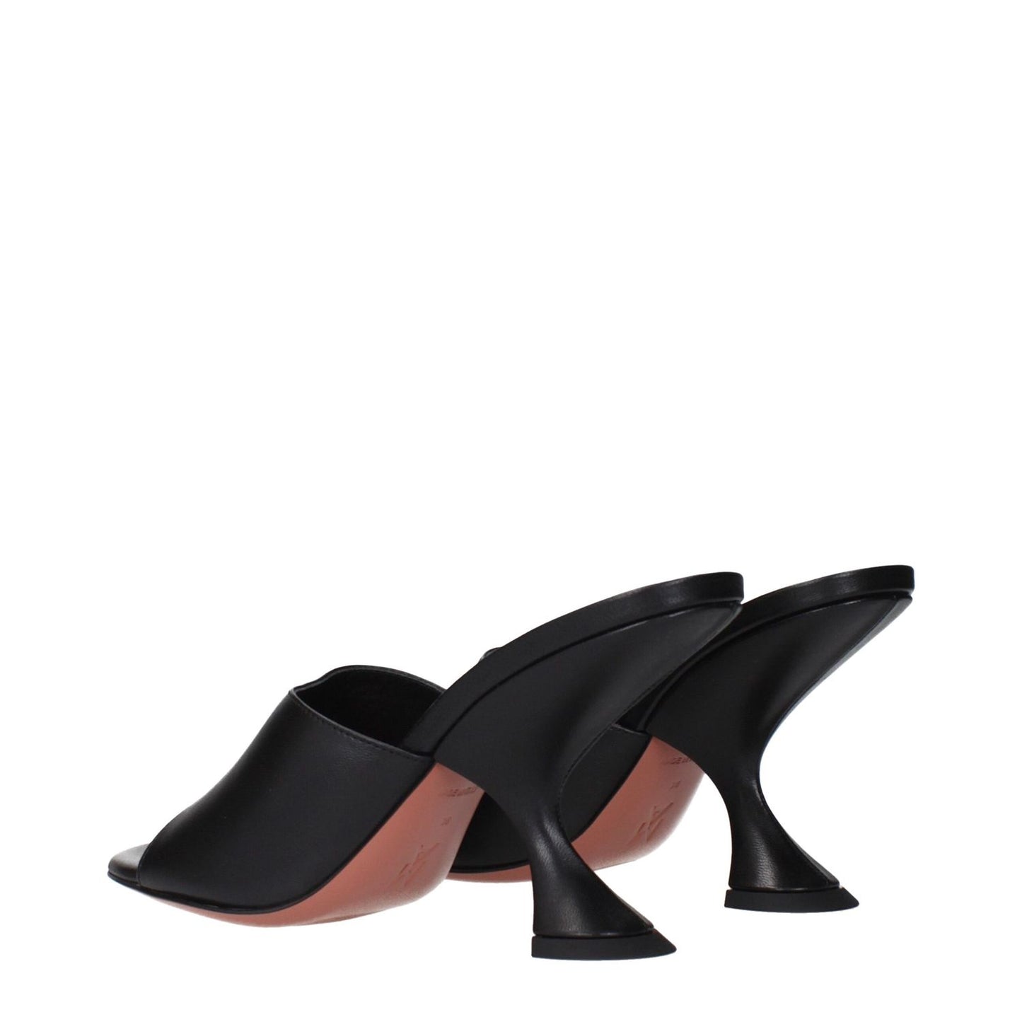 Amina Muaddi Black Leather Stiletto Heel Sandals with unique heel design, MPN TAYLORSLIPPERNAPPABLACK, code F84587, side view
