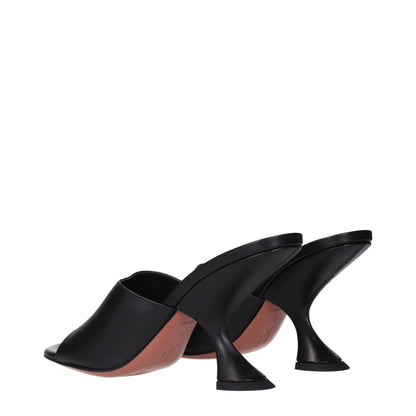 Amina Muaddi Black Leather Stiletto Heel Sandals with unique heel design, MPN TAYLORSLIPPERNAPPABLACK, code F84587, side view