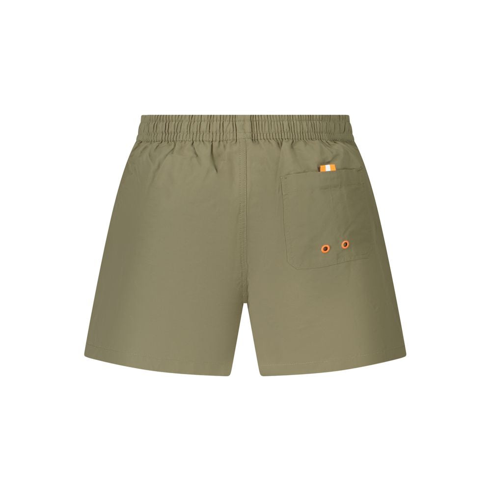 Back view of North Sails Green Cotton Swimwear with elastic waist, back pocket, and ocean-positive design details.