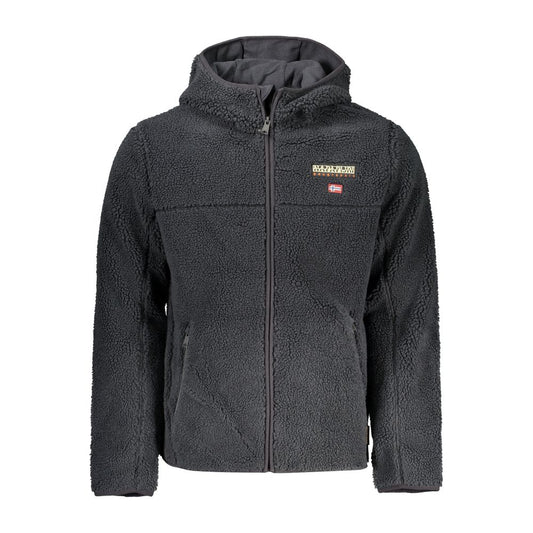 Napapijri Black Polyester Jackets & Coat with hood, regular fit, contrasting details, embroidery, zip, and logo.