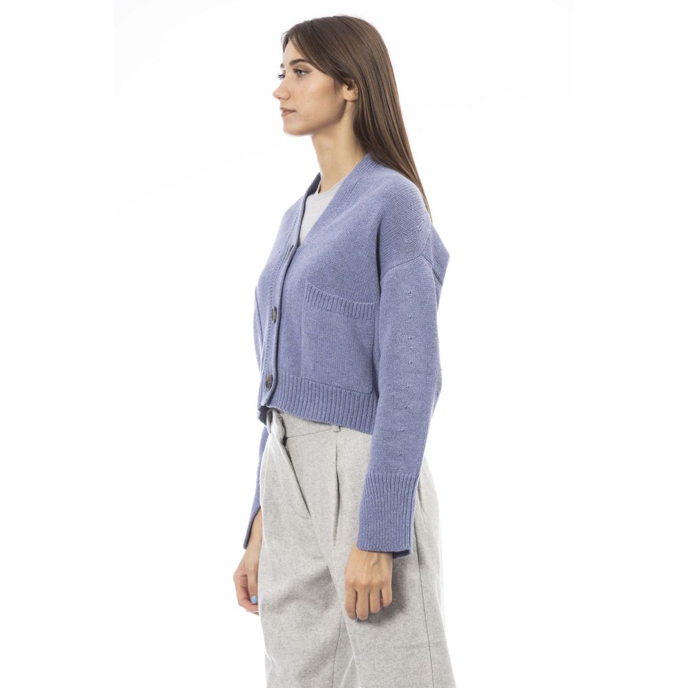 Alpha Studio Light Blue Merino Wool Cardigan