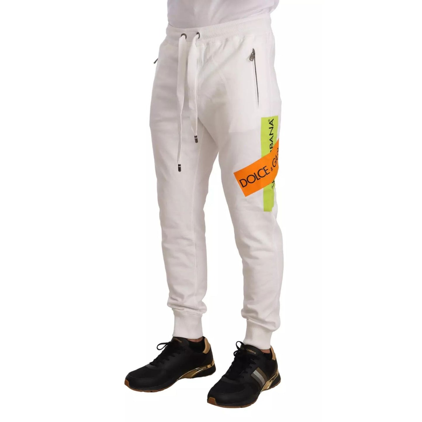 Dolce & Gabbana White Cotton Logo Patch Sweatpants Jogging Pants