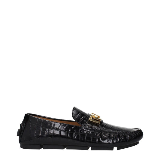Versace Black Leather Slip-On Loafers