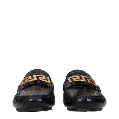 Versace Black Leather Slip-On Loafers