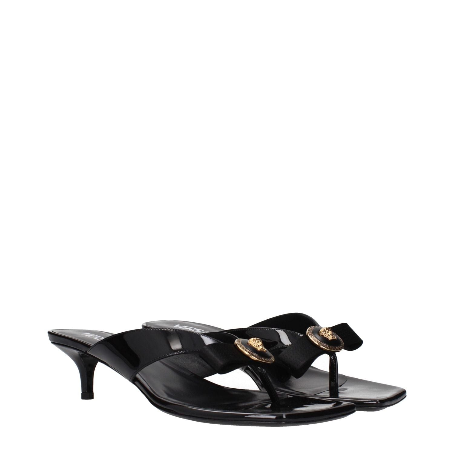 Versace Black Leather Stiletto Heel Sandals
