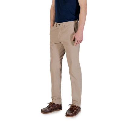 Borghese Beige Cotton Skinny Pants shown in a slim fit on a model, perfect for casual and formal occasions.