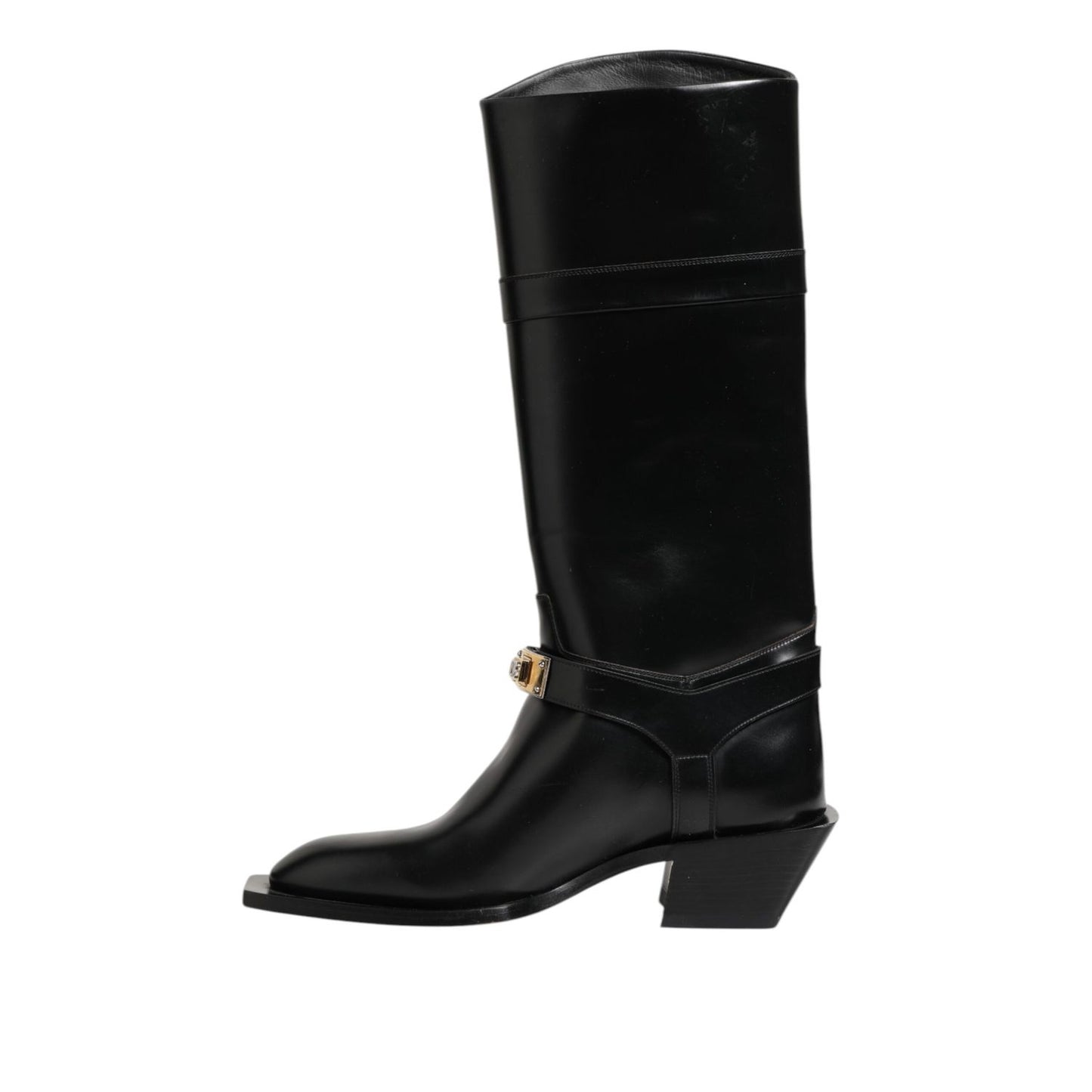 Dolce & Gabbana Black Logo Plaque Over The Calf Boots Shoes