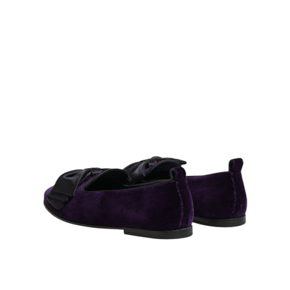 Dolce & Gabbana Purple Suede Cotton Bow Slip On Loafers Shoes
