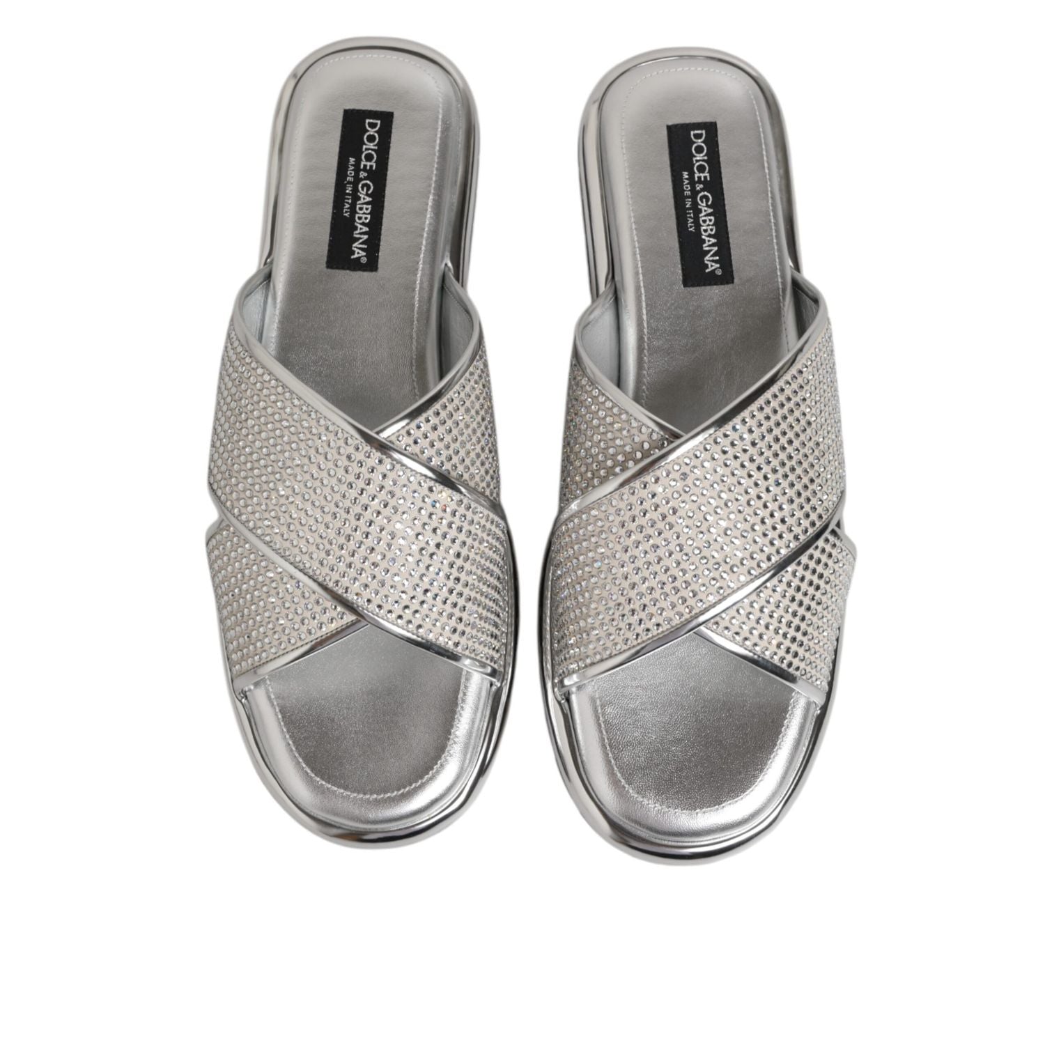 Dolce & Gabbana Silver Strass Slides Flats Slippers Shoes
