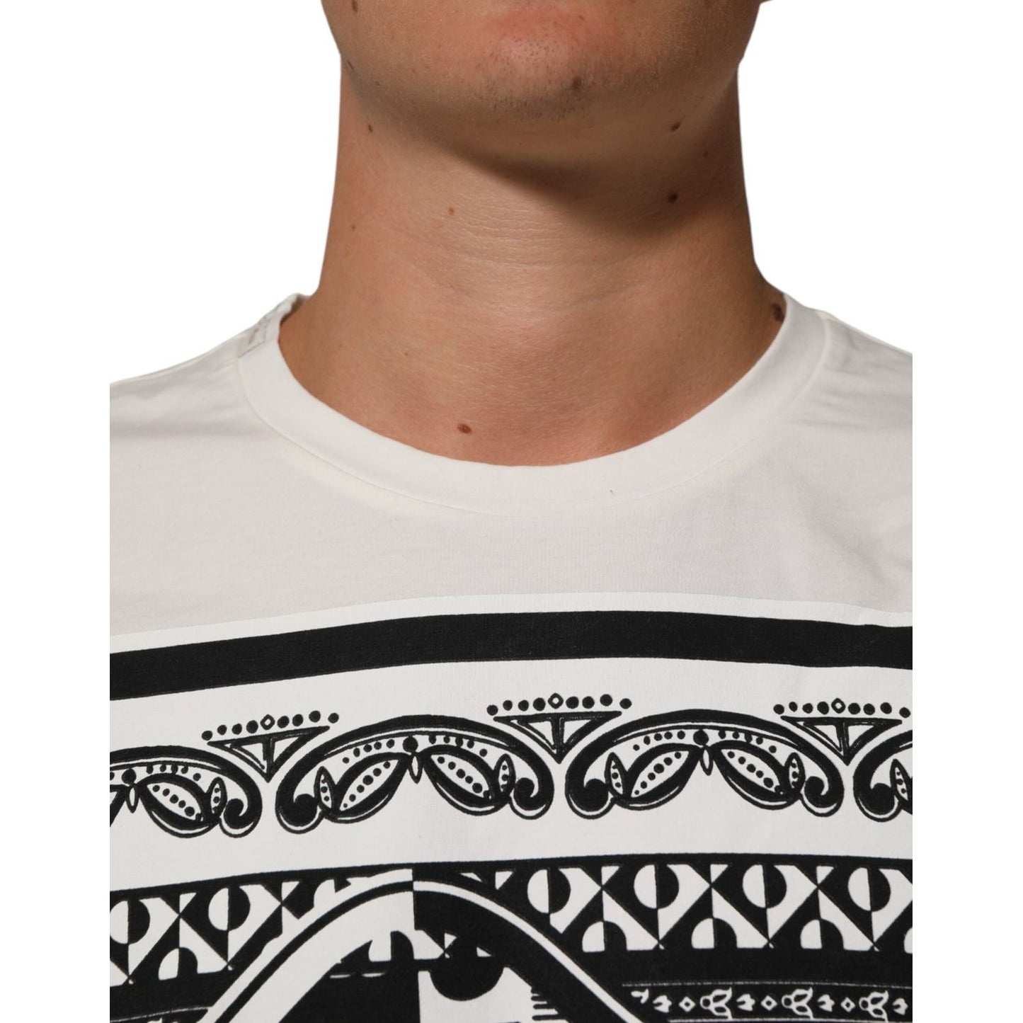 Dolce & Gabbana White Cotton Logo Bandana Print Men T-shirt