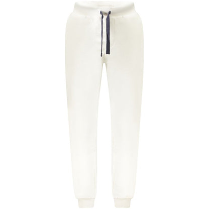 North Sails White Cotton Pant with laced waistband, three pockets, ankle cuff, and logo applique, ideal sports trousers.