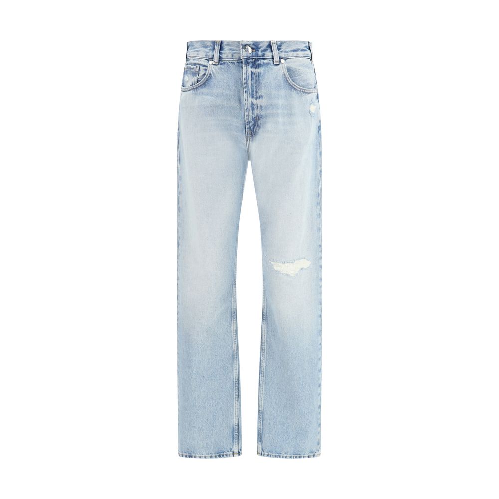 7FOR Light Blue Cotton Straight-Leg Jeans