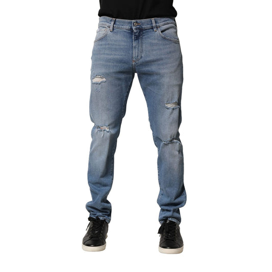 Dolce & Gabbana Blue Distressed Cotton Slim Men Denim Jeans