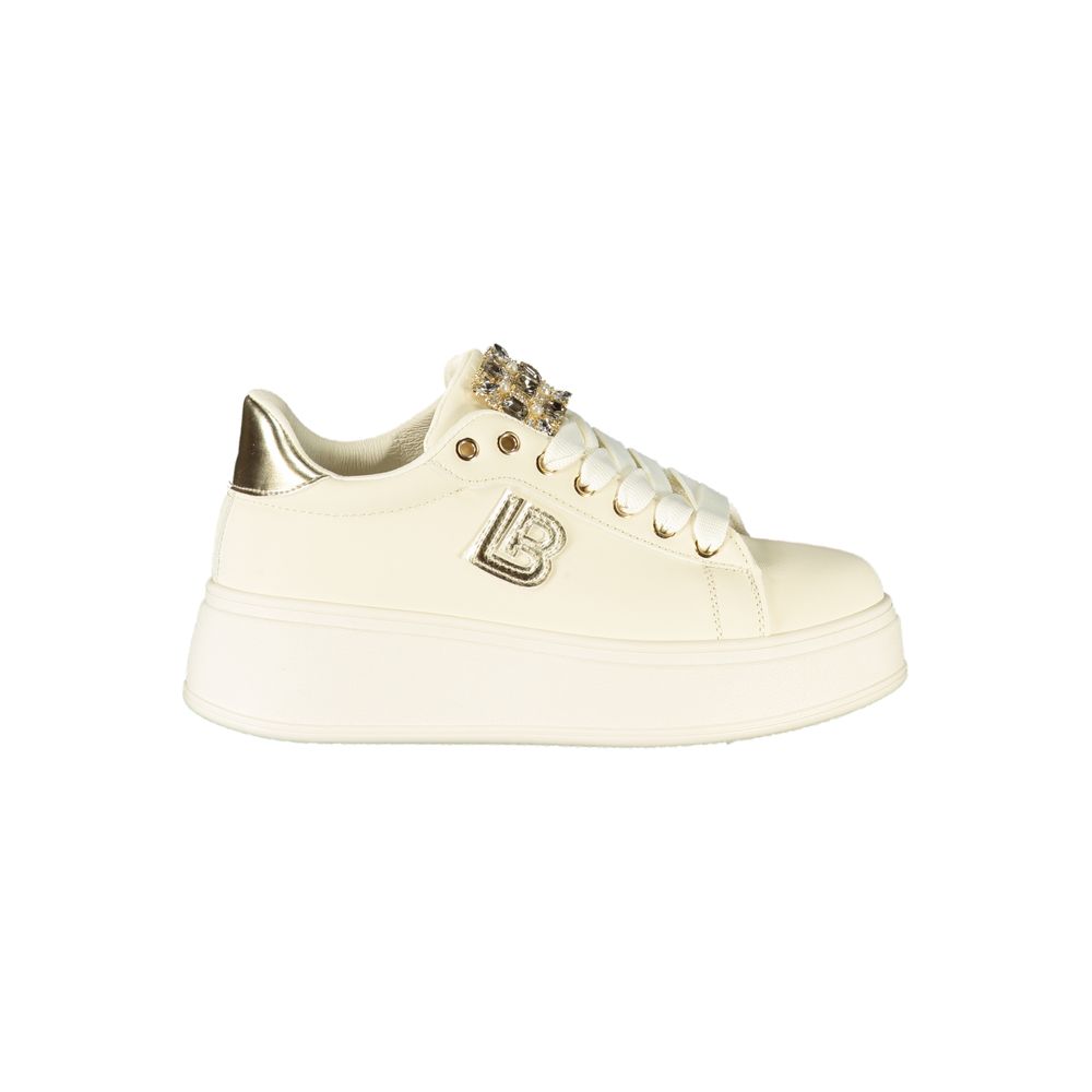 Laura Biagiotti Beige Polyester Women Sneaker with rhinestone details on platform