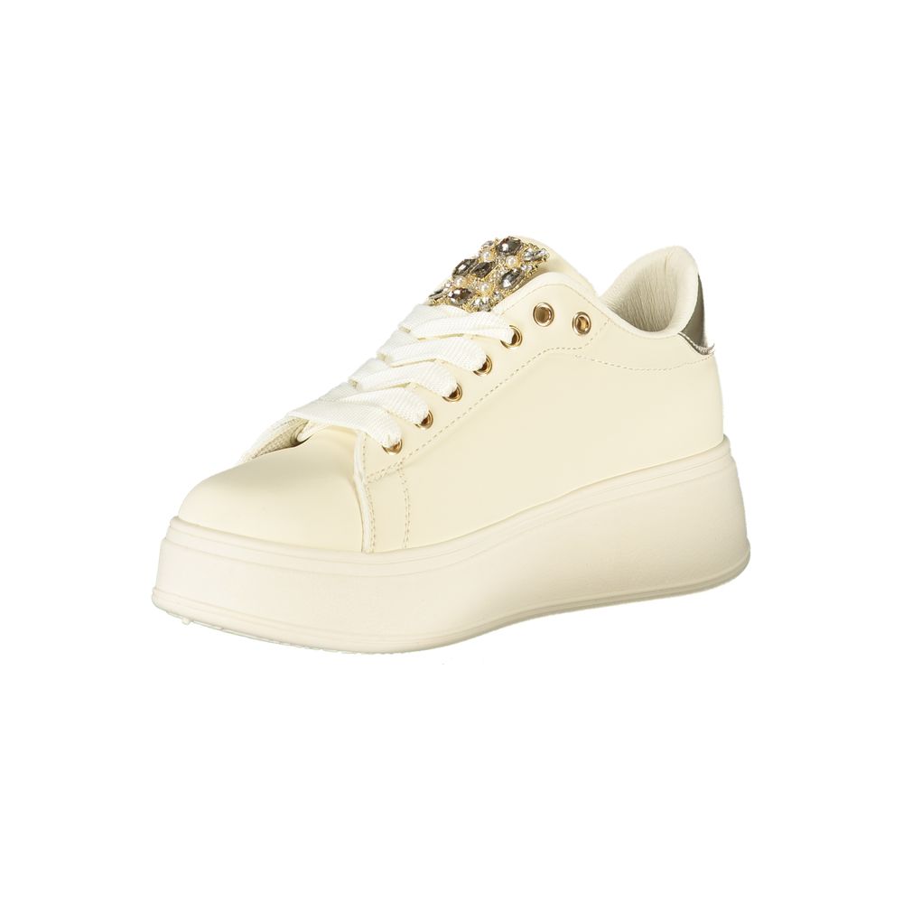Laura Biagiotti Beige Polyester Women Sneaker with rhinestone details and platform