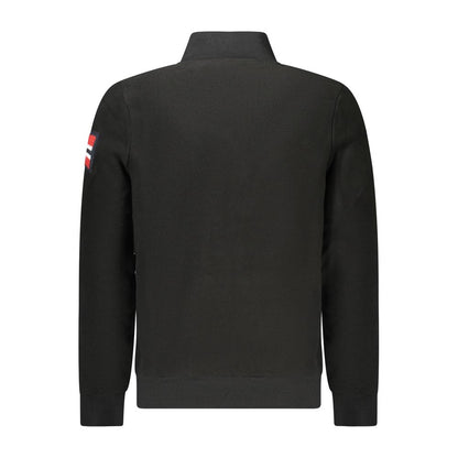 Back view of Norway 1963 Black Polyester Men Sweater with embroidered logo and zip detail.
