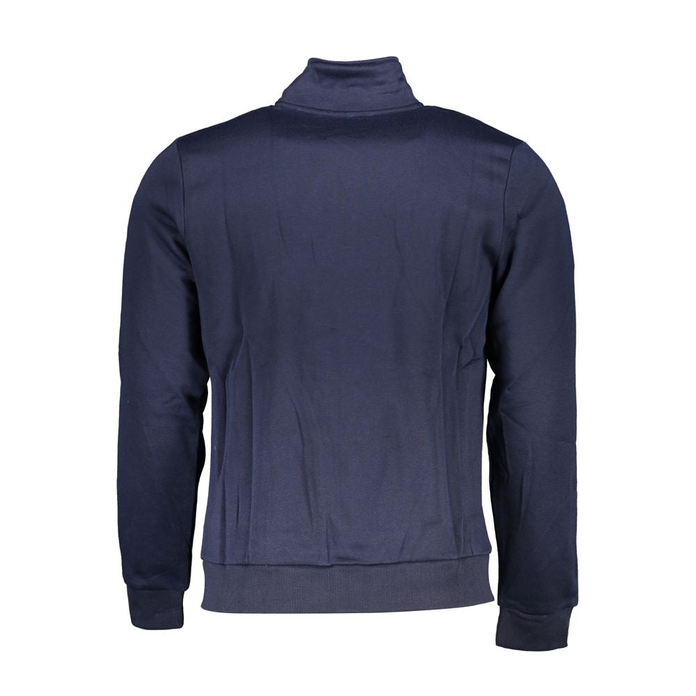 Gianmarco Venturi Blue Cotton Sweatshirt with long sleeves, fleece material, 2 pockets, zip, and logo embroidery, back view