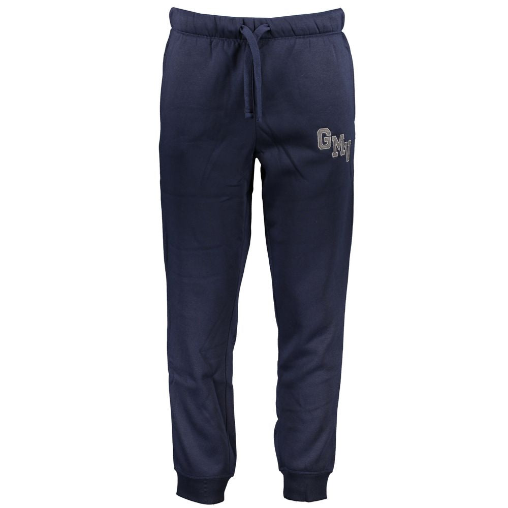 Gianmarco Venturi Blue Cotton Pant, sports trousers with fleece, elastic waist, lace ties, 3 pockets, ankle cuff, logo embroidery.