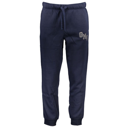 Gianmarco Venturi Blue Cotton Pant, sports trousers with fleece, elastic waist, lace ties, 3 pockets, ankle cuff, logo embroidery.