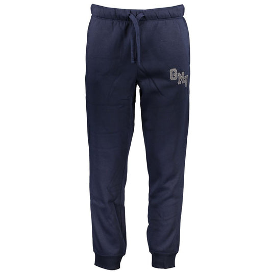 Gianmarco Venturi Blue Cotton Pant, sports trousers with fleece, elastic waist, lace ties, 3 pockets, ankle cuff, logo embroidery.