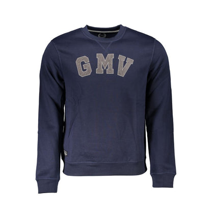 Gianmarco Venturi Blue Cotton Sweatshirt with GMV logo, long sleeve, crew neck, fleece, embroidery detail. Perfect casual wear.