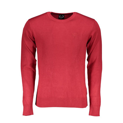 Gianmarco Venturi Red Viscose Sweater, long-sleeved crew neck with embroidery and logo detail.