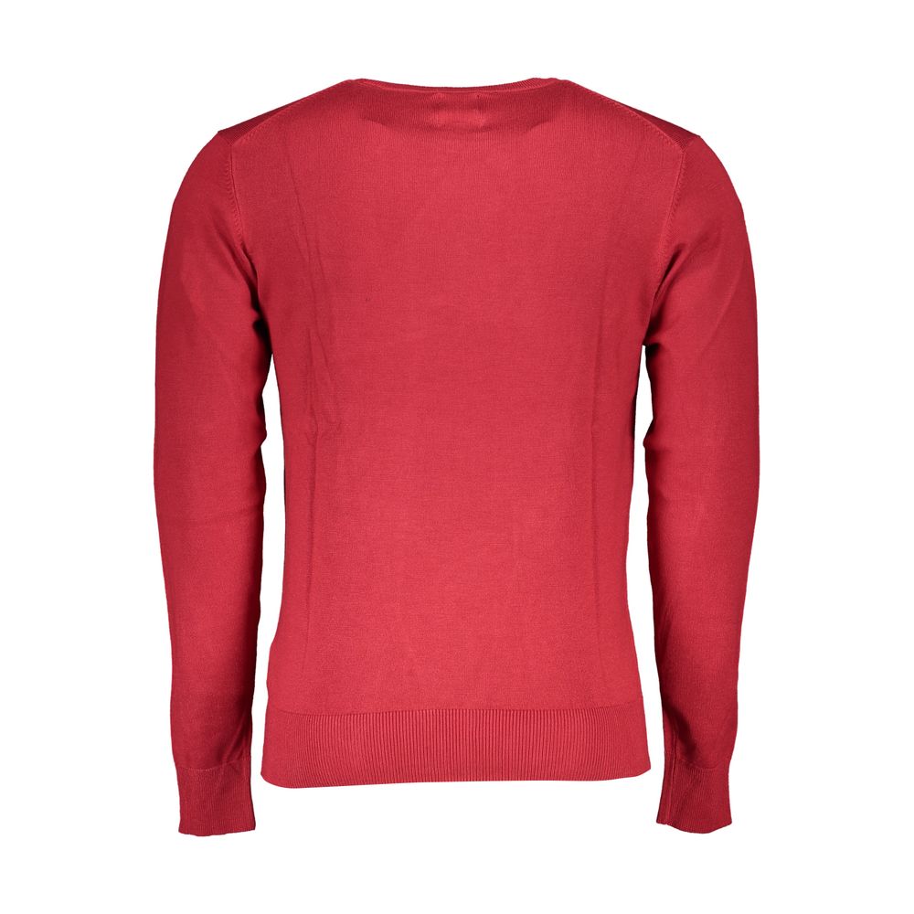 Gianmarco Venturi Red Viscose Sweater, long-sleeved crew neck with embroidery and logo