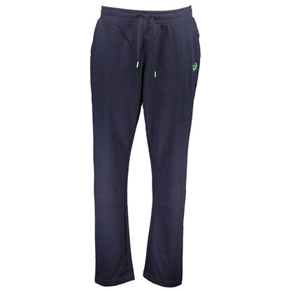 Gianmarco Venturi Blue Cotton Pant - Sports Trousers with Elastic Waist, Laces, 3 Pockets, Contrasting Details, and Logo Embroidery