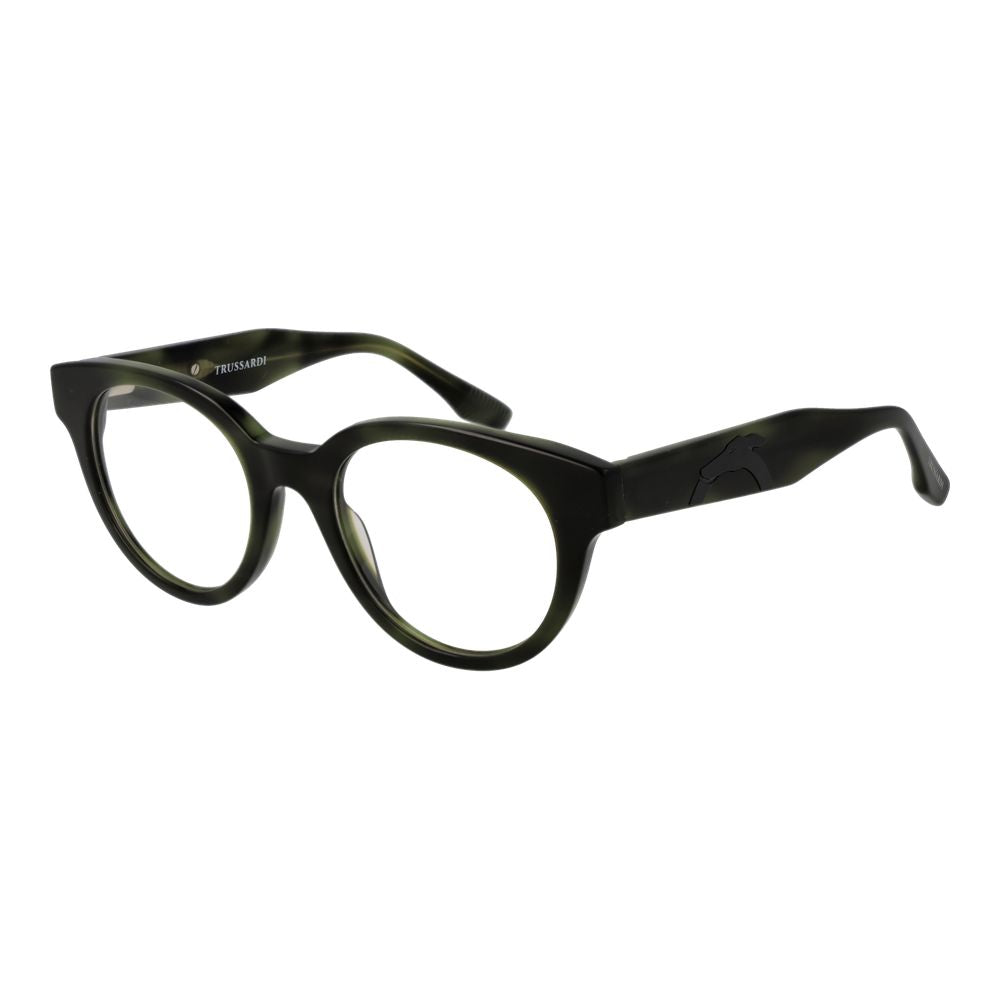 Trussardi Green Acetate Glasses (Frames) with full-rim acetate browline style and demo lenses for unisex.